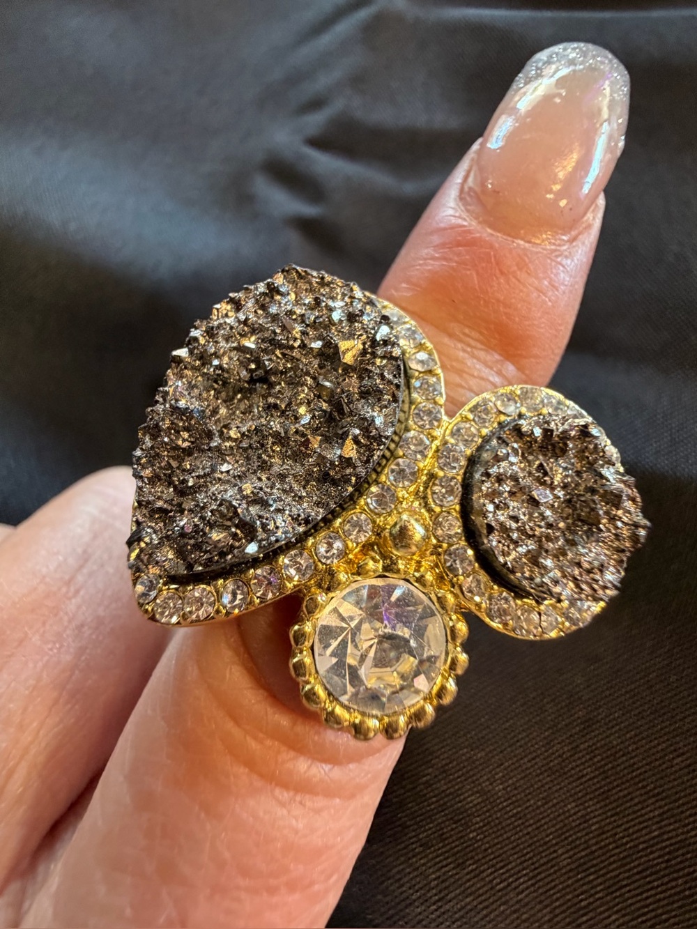 Park Lane Aspen Ring Faux Druzy Crystal Gold Tone Retired Orig. $54
